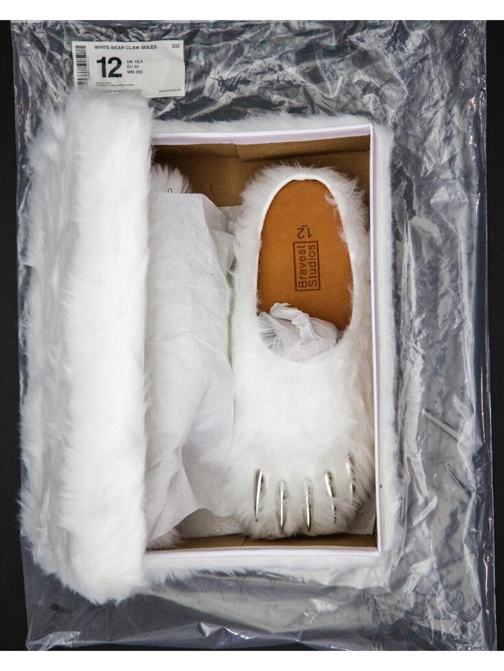 Bravest Studios Mules White Polar Bear Claw Slip On Cozy Fur Slides Mens Size 12